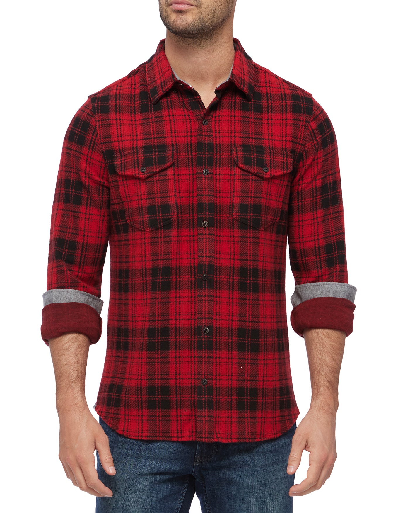 Flag & Anthem Penton LS Stretch Flannel Shirt Navy/Red / L