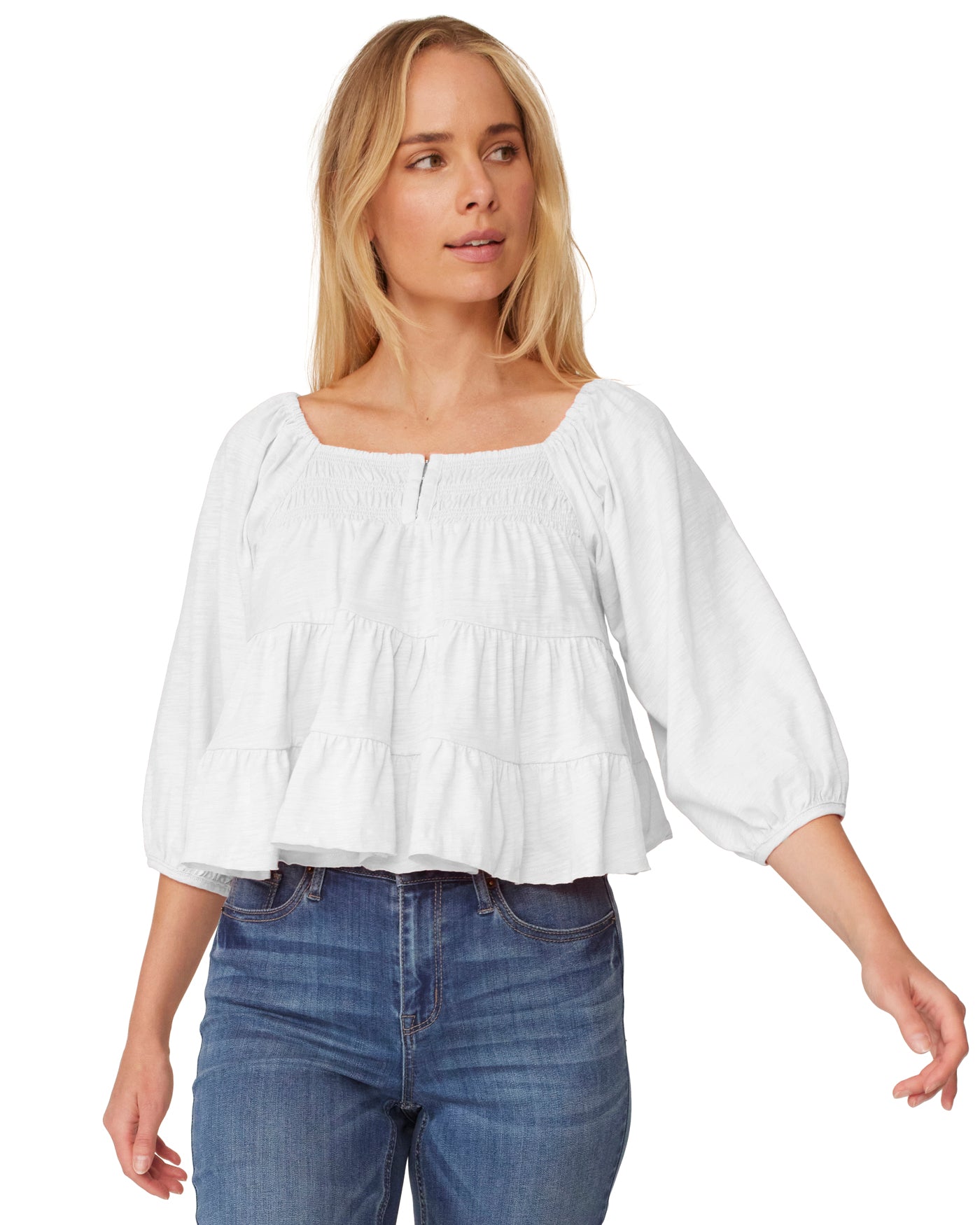 PETALUMA THREE-QUARTER PUFF SLEEVE TIERED TOP (FINAL SALE)