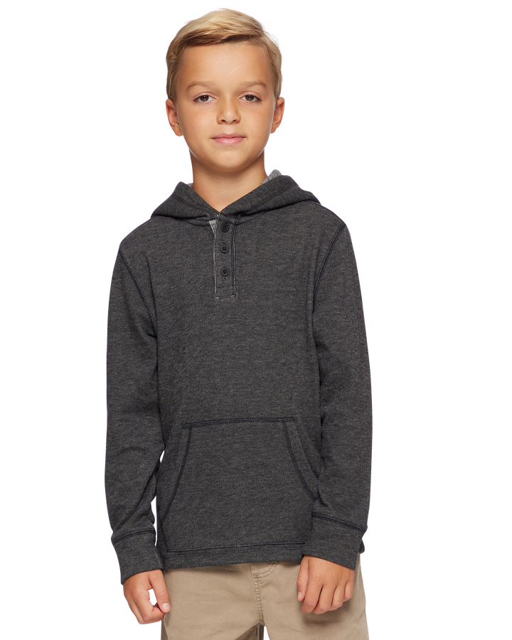 BOYS HERO TEXTURED STRETCH HOODED HENLEY