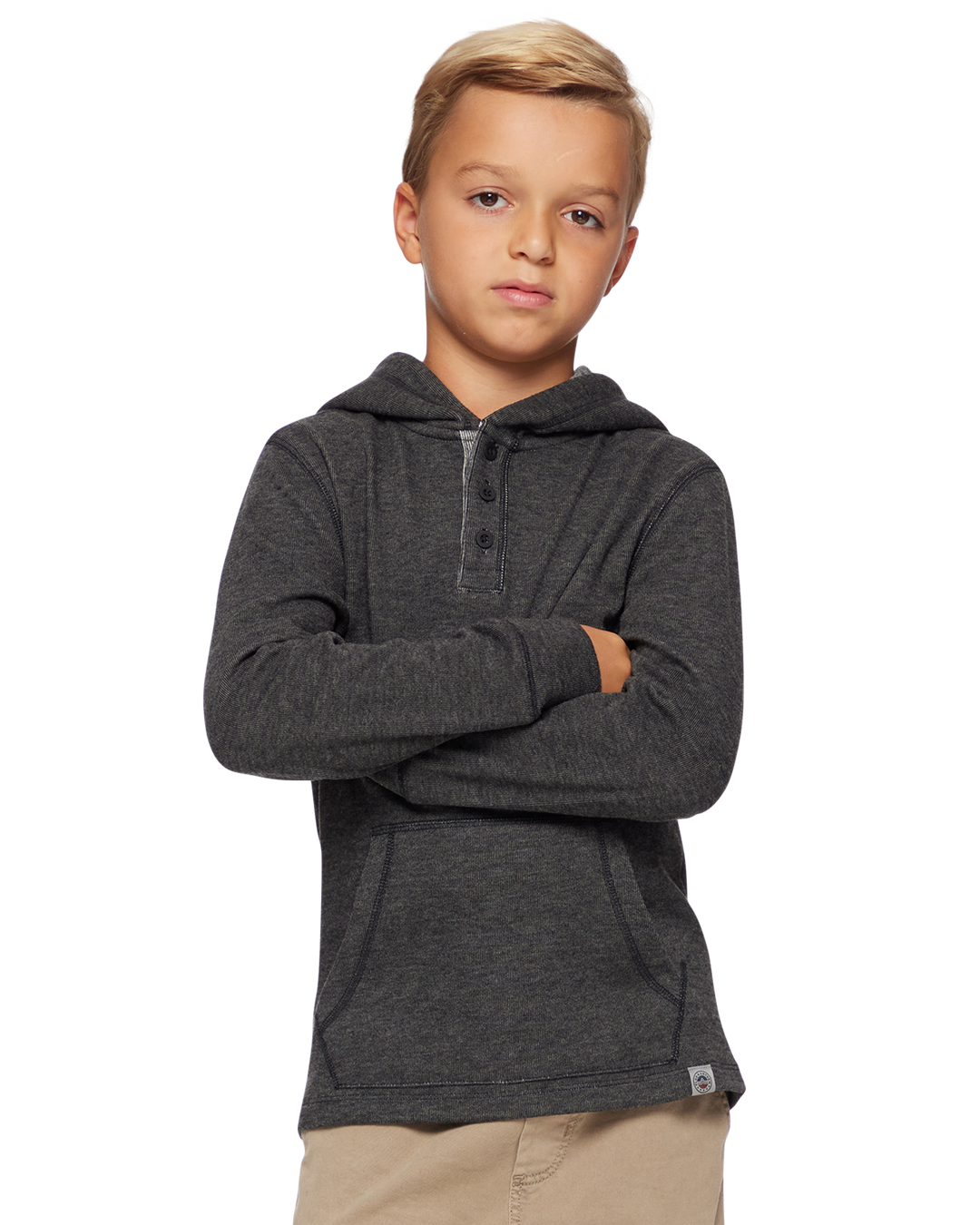 BOYS HERO TEXTURED STRETCH HOODED HENLEY