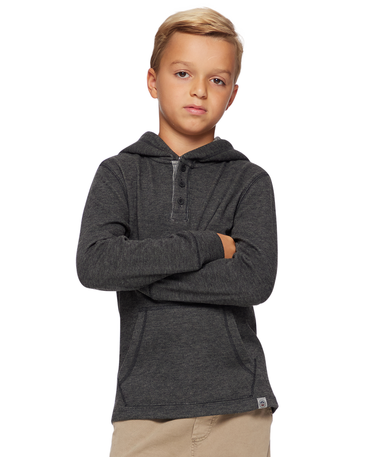 BOYS HERO TEXTURED STRETCH HOODED HENLEY