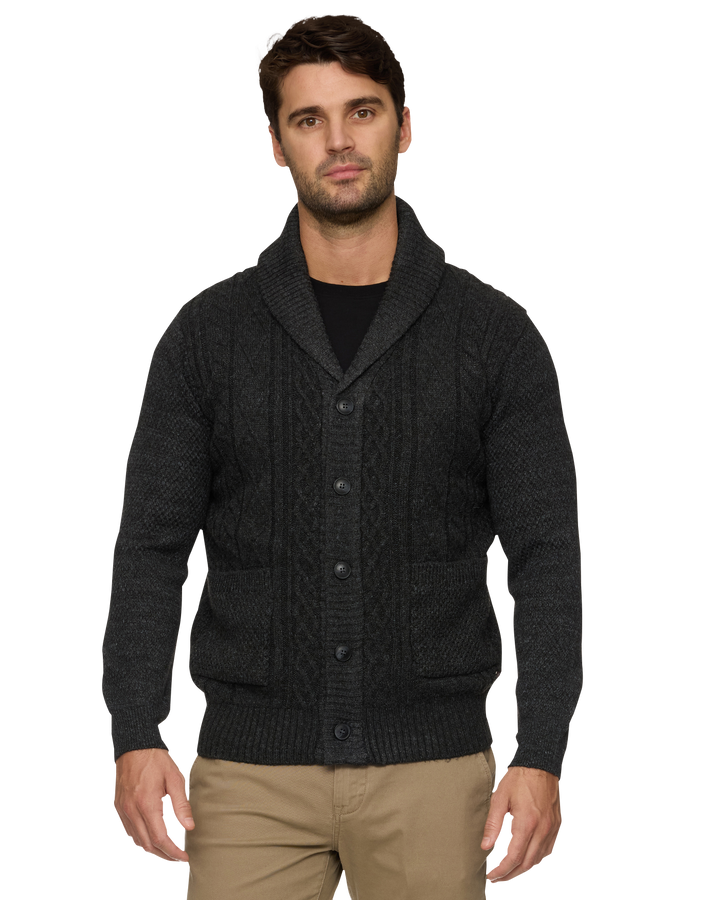 RHINELAND FLEECE-LINED SHAWL COLLAR CARDIGAN