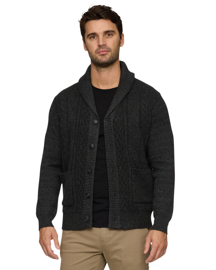 RHINELAND FLEECE-LINED SHAWL COLLAR CARDIGAN