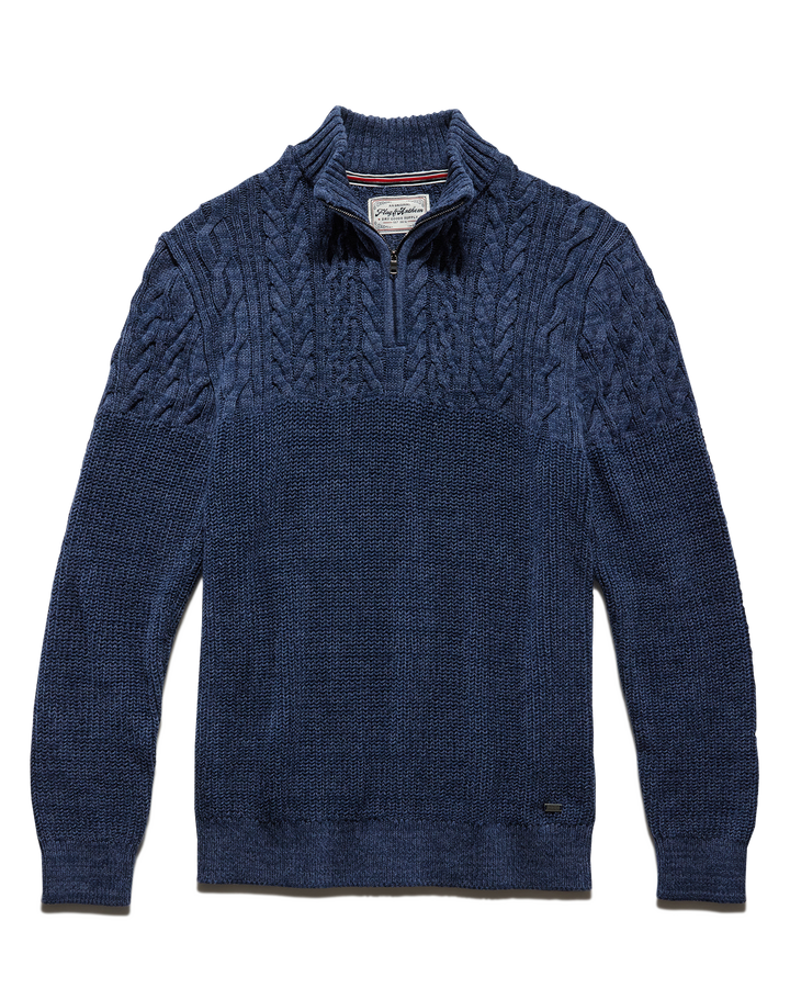 ELKTON CABLE BLOCKED 1/4-ZIP SWEATER