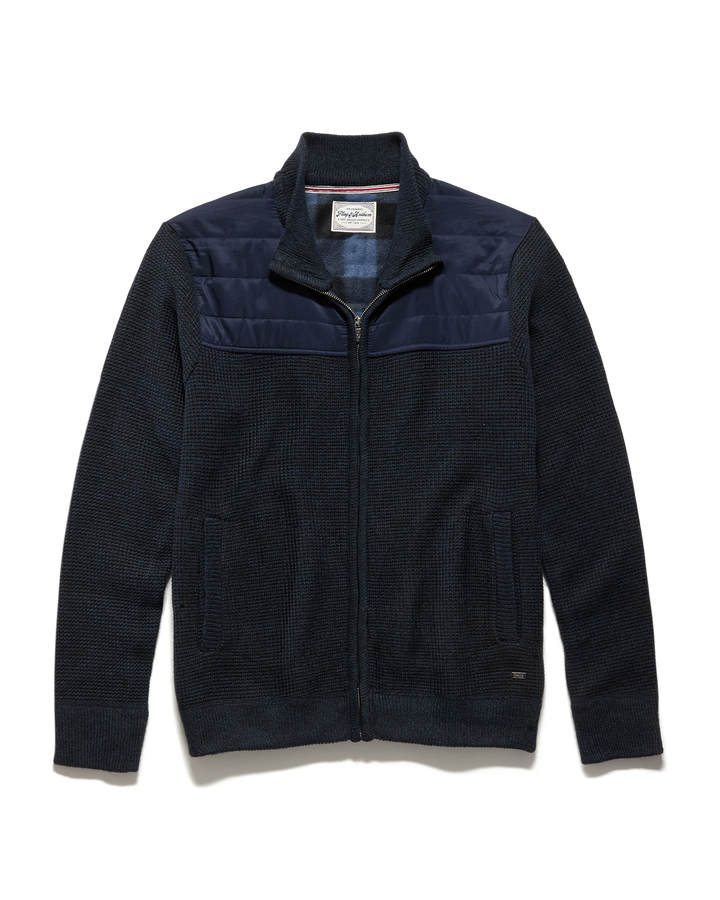 RHINELAND FLEECE-LINED MIXED MEDIA FULL-ZIP SWEATER