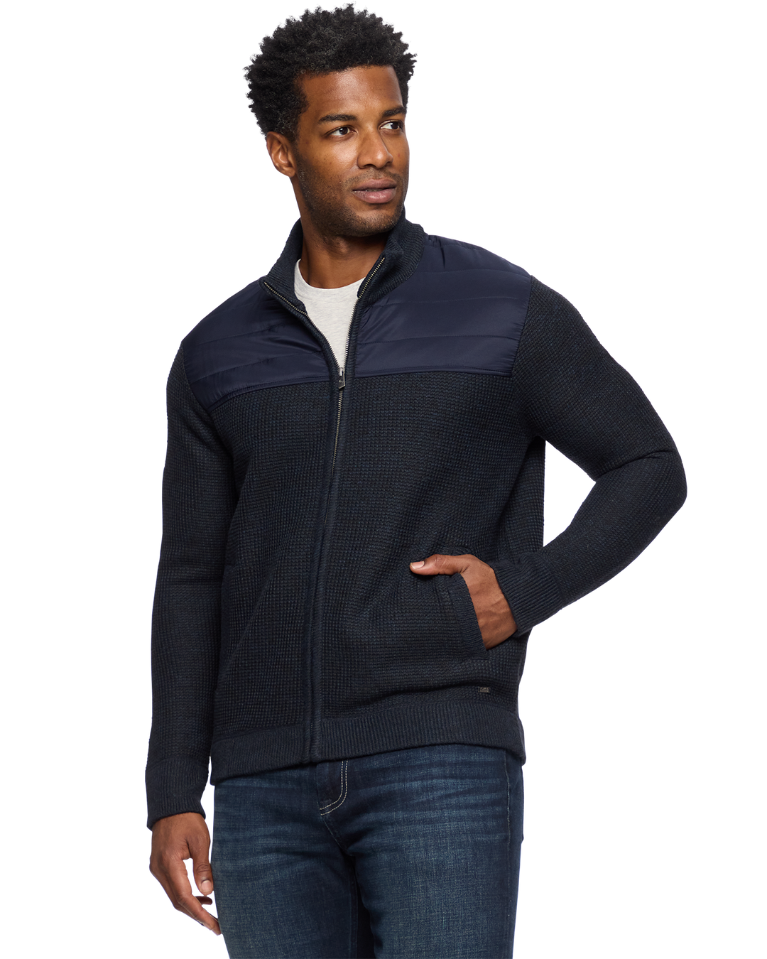 RHINELAND FLEECE-LINED MIXED MEDIA FULL-ZIP SWEATER