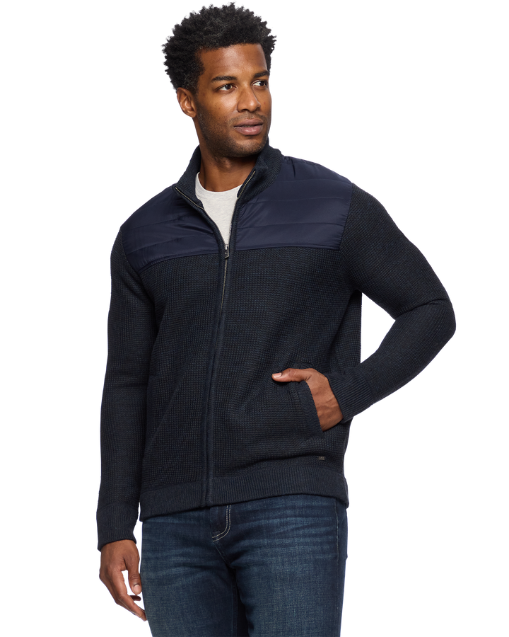 RHINELAND FLEECE-LINED MIXED MEDIA FULL-ZIP SWEATER