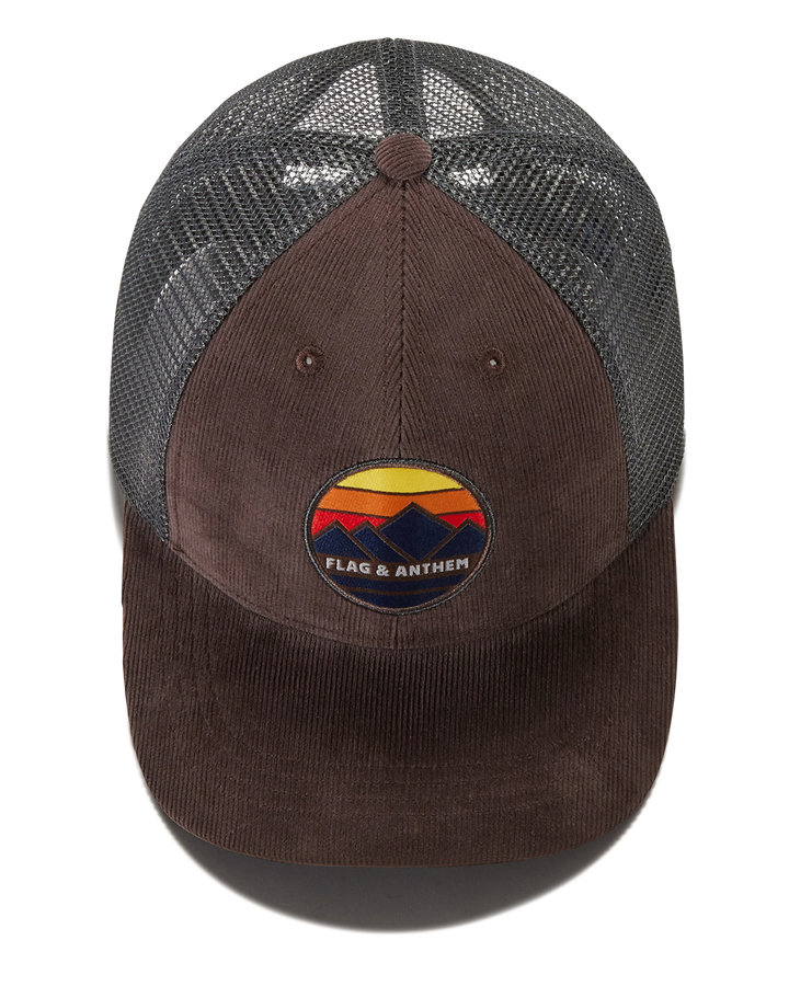 MOUNTAIN SUNSET CORDUROY TRUCKER HAT