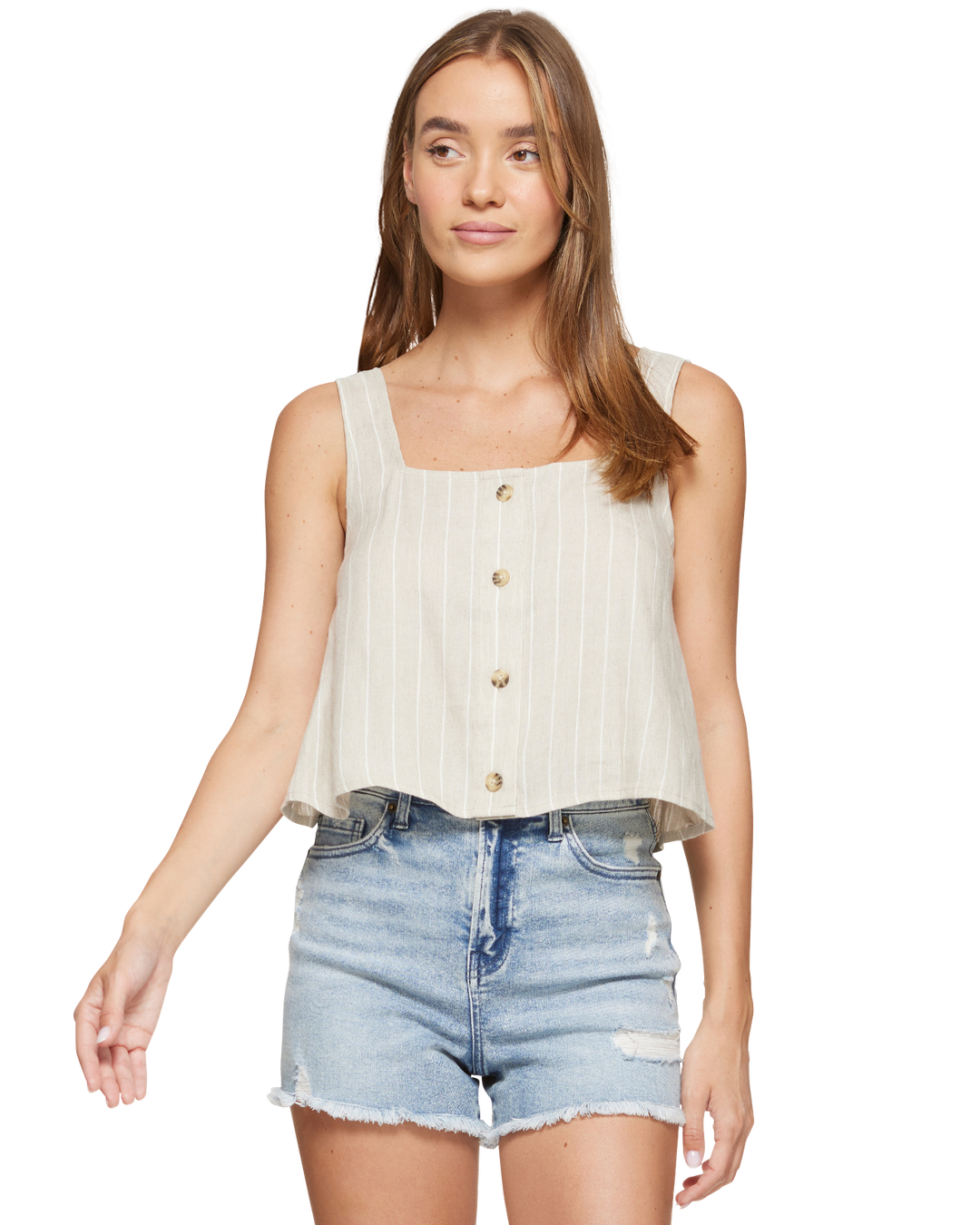 AVA LINEN-BLEND CROPPED TANK