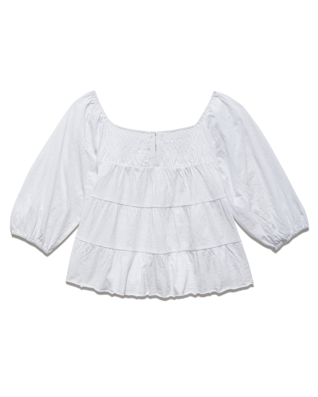 PETALUMA THREE-QUARTER PUFF SLEEVE TIERED TOP