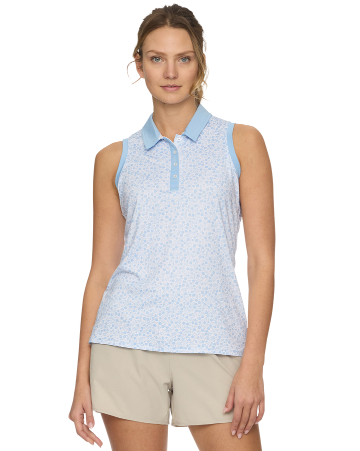 WOMEN'S MVP COBBTOWN FLORAL PRINT SLEEVELESS POLO